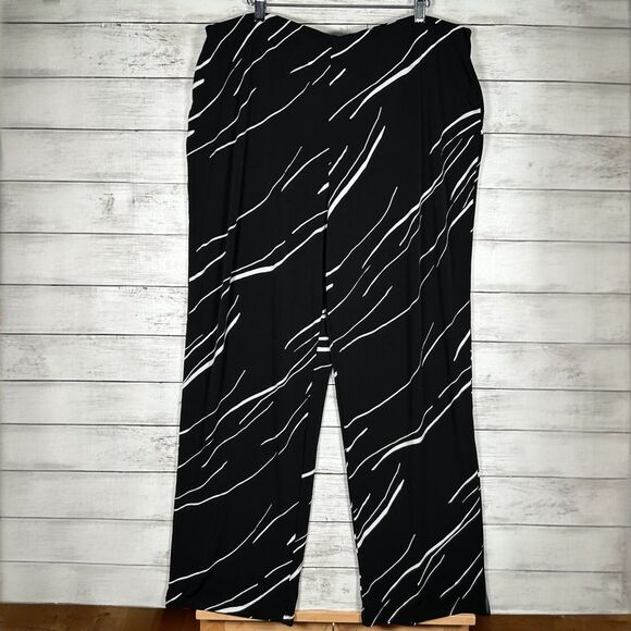 Alfani Black White Linear Print Wide Leg Relaxed Travel Easy-Care Pant 1X - Picture 2 of 7
